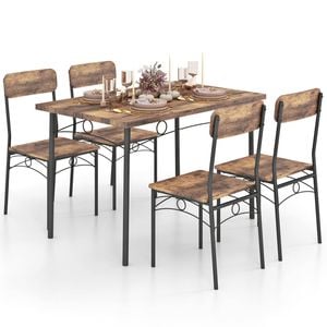Costway 5pcs Rectangular Dining Table & Chairs Set Industrial Kitchen Furniture