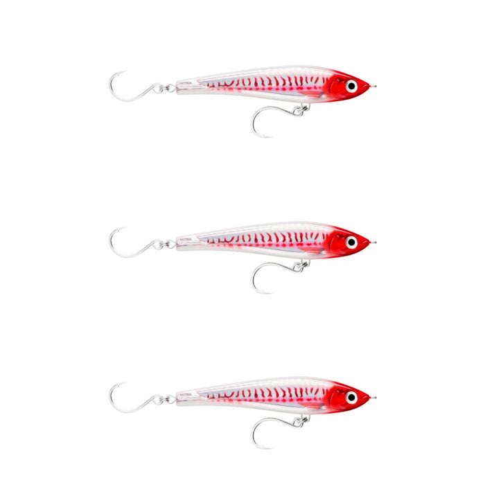 3x Rapala 17cm X Rap Magnum Stick Slow Sink Bait Fishing Lures - HD Red Head UV