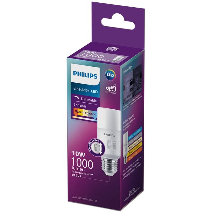 Philips E27 5CCT LED 900lm Stick 10W Dimmable Globe