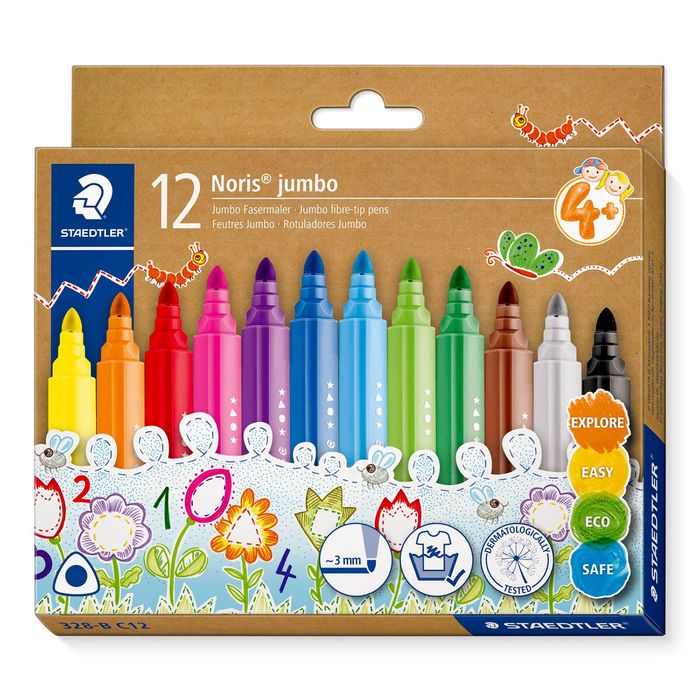 Staedtler Assorted Noris Jumbo Triangular Fibre Tip Markers - Pack of 12