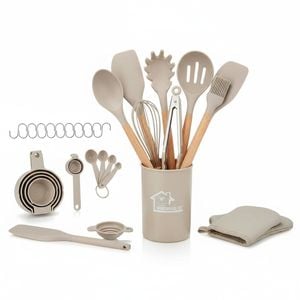 36pc Silicone Utensil Set - 446°F Heat Resistant Non-Stick Cooking Spatulas with Holder & Wooden Handle