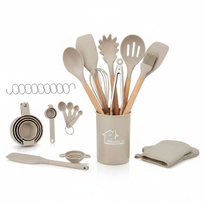 36pc Silicone Utensil Set - 446°F Heat Resistant Non-Stick Cooking Spatulas with Holder & Wooden Handle