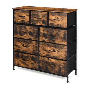 Levede 9 Drawers Storage Cabinet Tallboy Brown