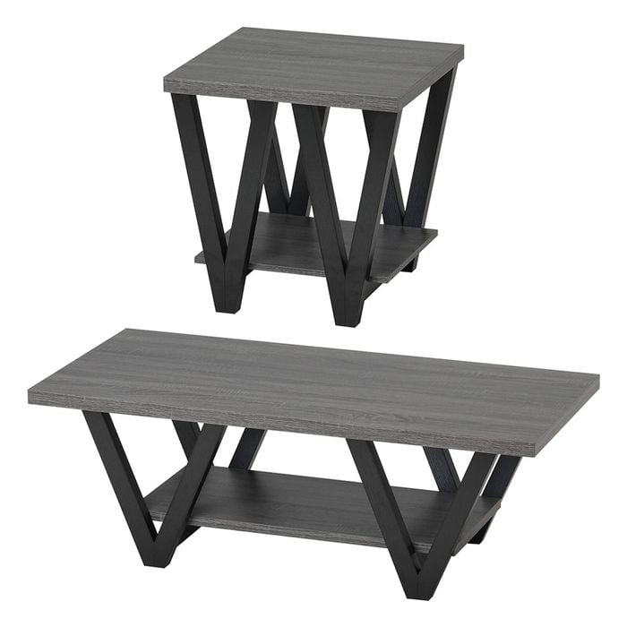Familand 2 Piece Wooden 120cm Coffee Table Set with Small Side Table in Dark Grey