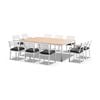 Tuscany 10 Seat Table Capri Chairs Teak Arm Rests White & Denim Grey Cushions