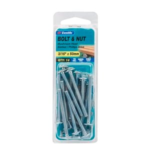 Zenith 3/16" x 50mm Zinc Plated Mushroom Head Bolt And Nut - 14 Pack