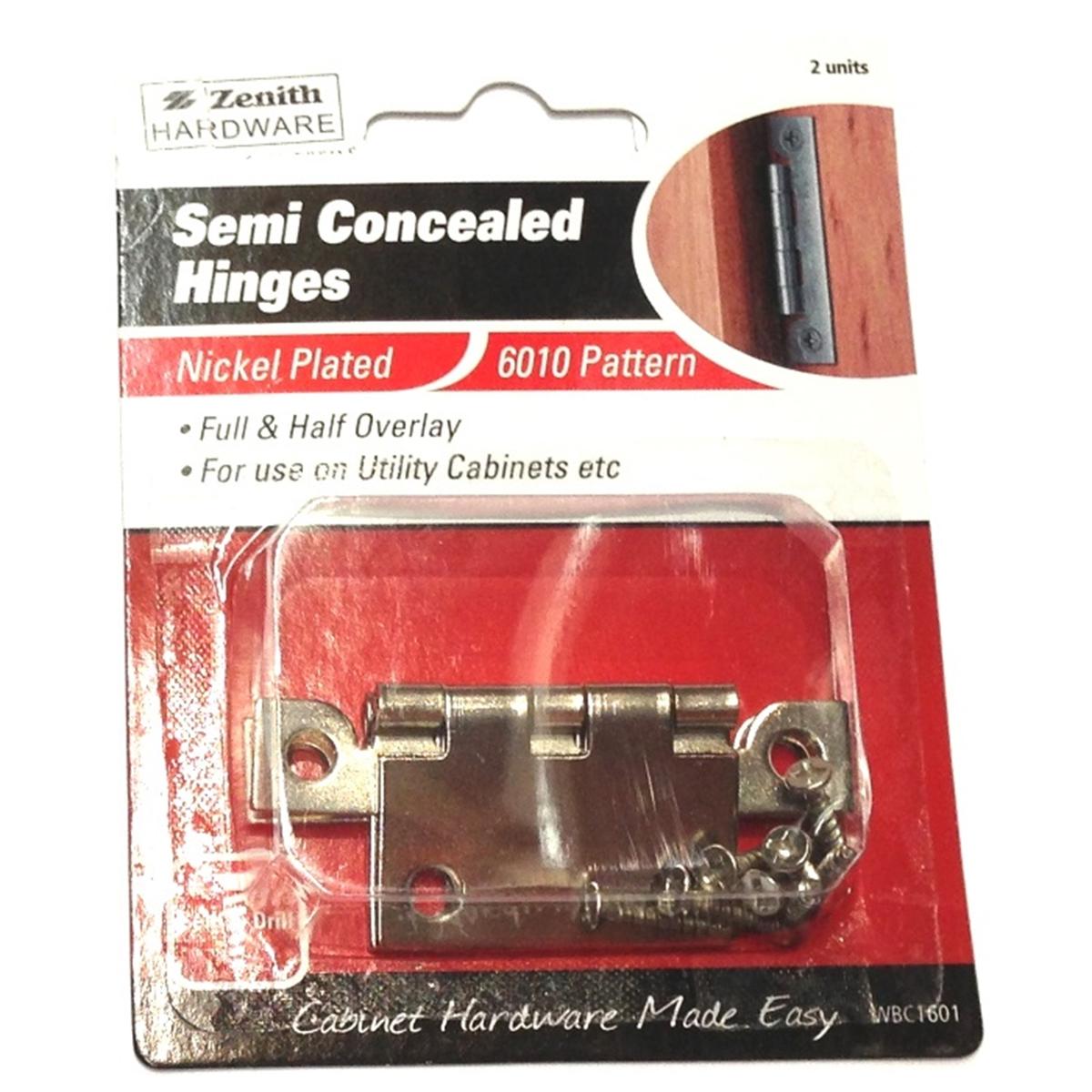 Zenith Semi Concealed Hinge 6010 Pattern Nickel Plated 2pk - Bunnings ...