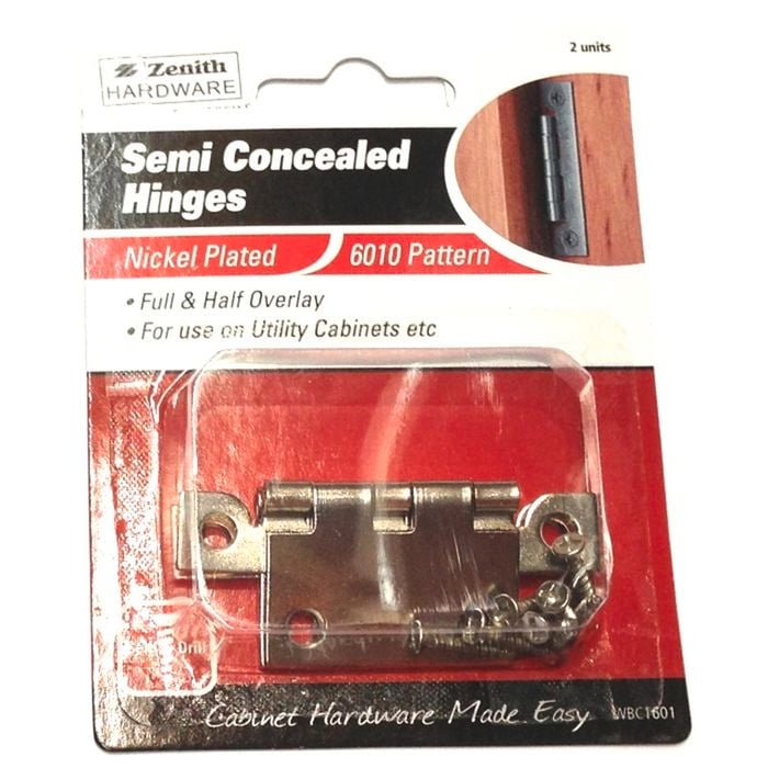 Zenith Semi Concealed Hinge 6010 Pattern Nickel Plated 2pk