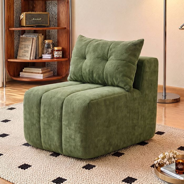 Advwin Armless Sofa Chair Chenille Modular Foam Cloud Sofa No Assembly Green