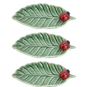 3PK Urban Ceramic Ladybug Leaf Decorative Trinket Dish 18x9cm Green/Red
