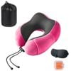 Catzon Travel Neck Pillow Premium Memory Foam-Rose Red