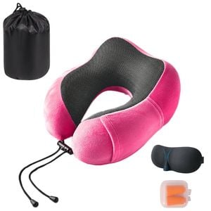 Catzon Travel Neck Pillow Premium Memory Foam-Rose Red