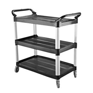 Caterrax Utility Trolley Black Plastic 3 Shelf Kitchen Clearing 1020x500x960mm