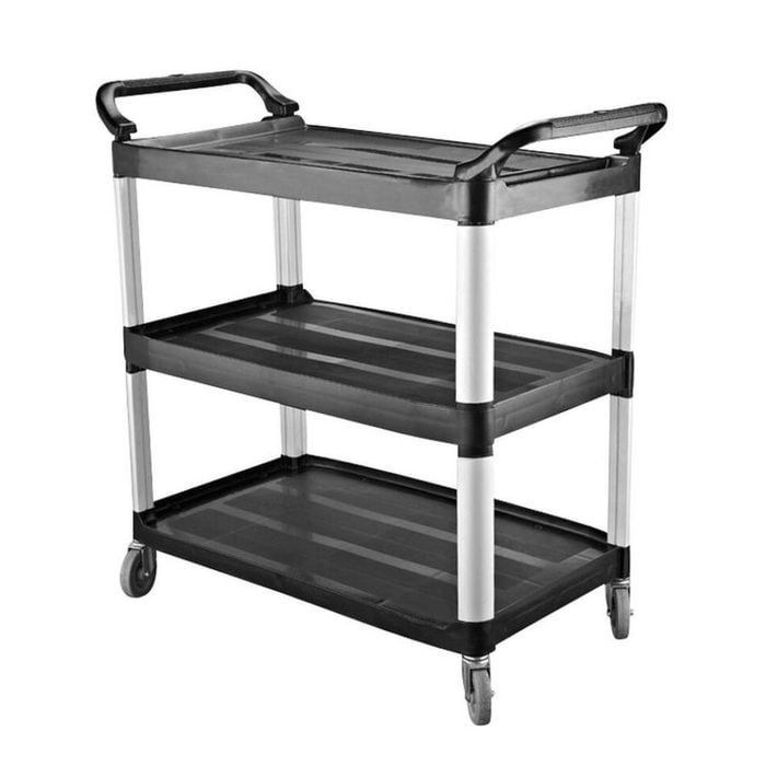 Caterrax Utility Trolley Black Plastic 3 Shelf Kitchen Clearing 1020x500x960mm