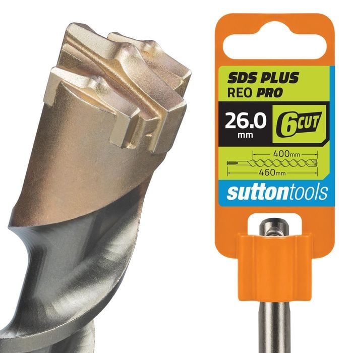 Sutton Tools 26.0 x 460mm 6 Cut SDS Plus Reo Pro Masonry Drill Bit