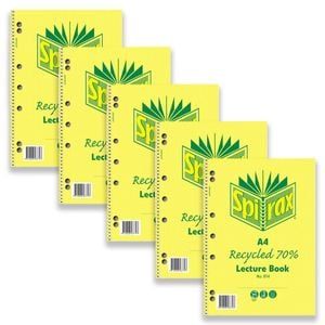 5pc Spirax 814 Recycled Lecture Book A4 School/writing Notebook 140-pages Yellow