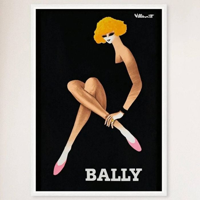 Galrie Bally Blonde Vintage Advertising Art Poster by Bernard Villemot for Home Décor, White Frame, A1 60 x 84cm (23 x 33inch)