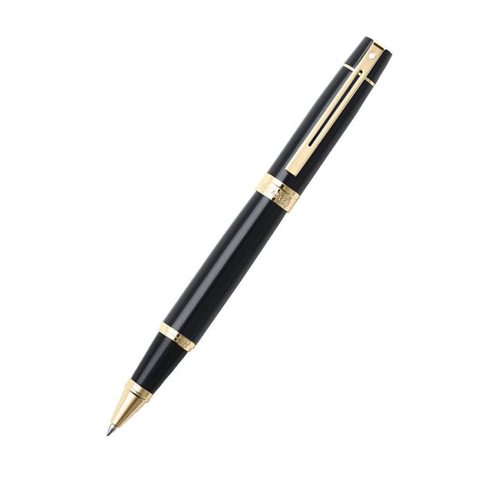 300 Glossy Black/Gold Trim Pen (Med Fountain)