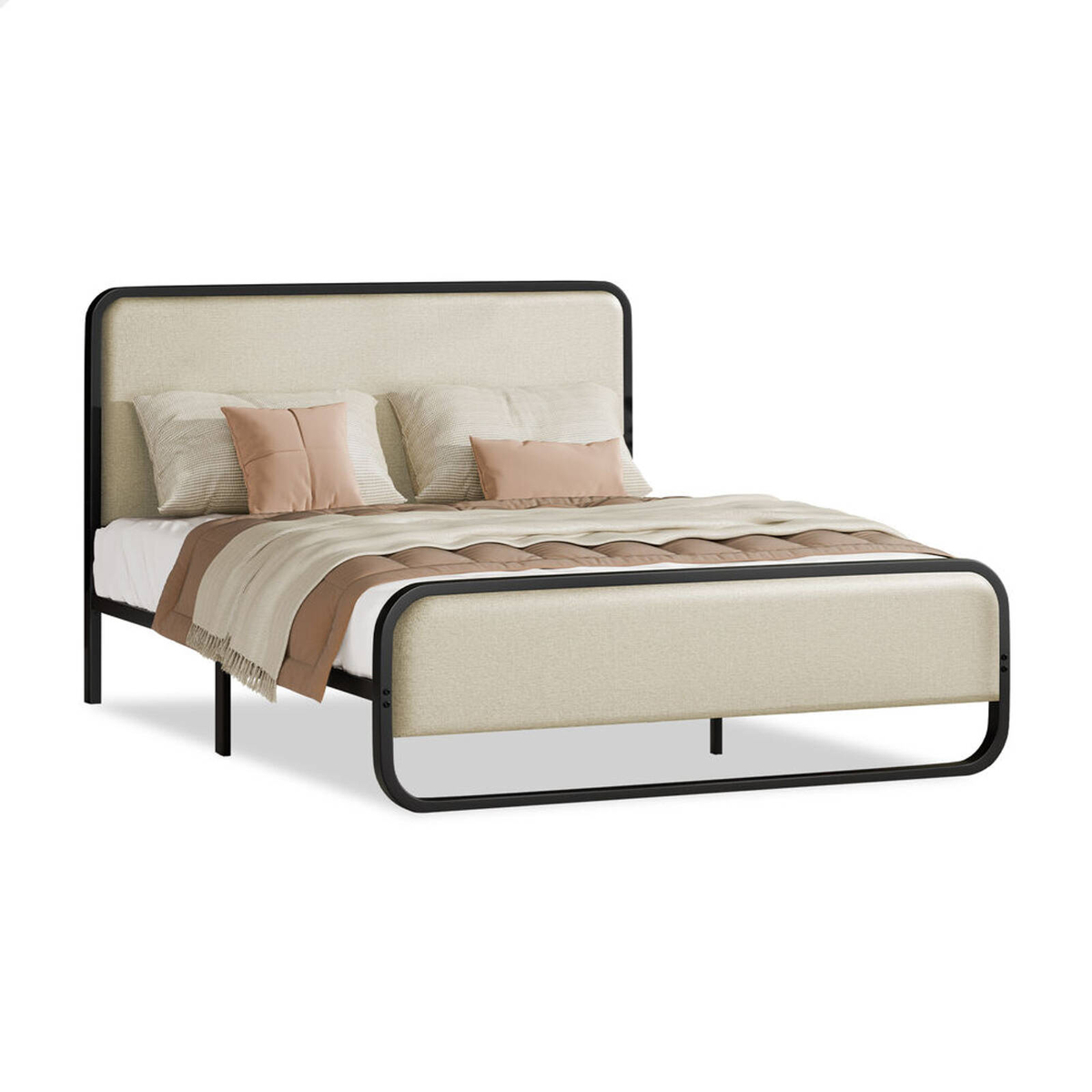 ALFORDSON Bed Frame Queen Size Metal Beige Fabric Platform - Bunnings ...