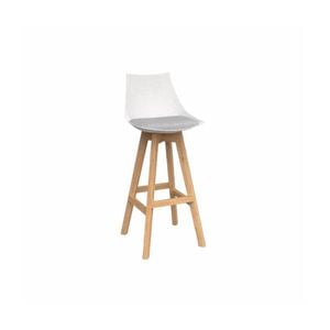 Olg Luna Bar Stool Oak Legs White Shell Ash Grey Seat Pad