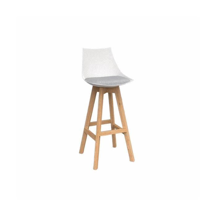 Olg Luna Bar Stool Oak Legs White Shell Ash Grey Seat Pad