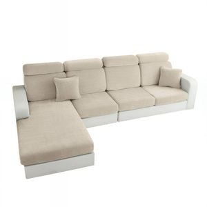 Anyseat Sofa Cover Beige L-shape Polyester Chenille Thick Stretchable Cushion For Living Room Head Cushion Large