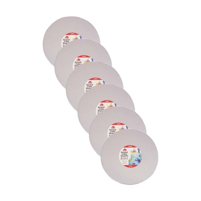 6x 2pc Culinary Kitchen Round Presentation Base Cake Boards 25x0.3cm White