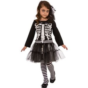 Rubies Size 9-12y Little Skeleton Kids Costume w/ Headpiece Halloween Party