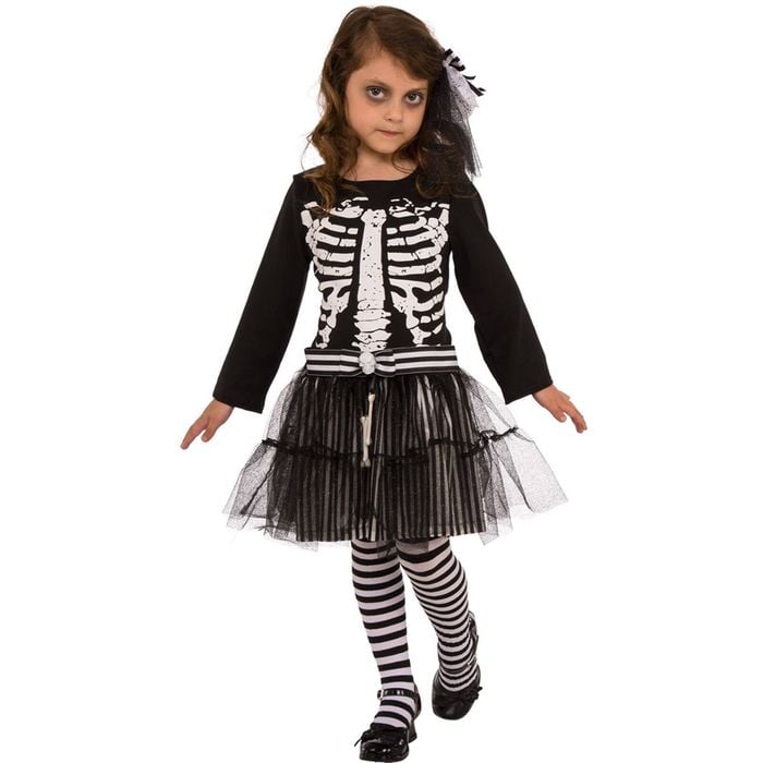 Rubies Size 9-12y Little Skeleton Kids Costume w/ Headpiece Halloween Party