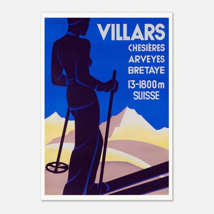 Galrie Vintage Skiing in Villars Switzerland Art Deco Poster for Home Decor, Poster Only, A2 42 x 60cm (16 x 24inch)