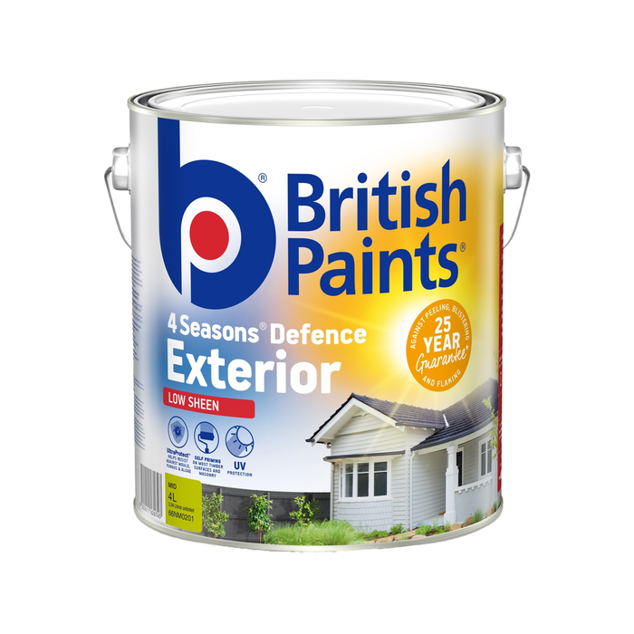 British Paints 4L Mid Base Low Sheen 4 Seasons Exterior Paint - 4L