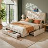 Artiss Queen Bed Frame with Charging Station Beige