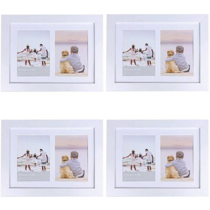 4PK Frankie & Me Wooden Collage 5x7'' Double Picture Frame Hom Decor White