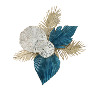 P&P Blue and White Decorative Brooch Design Metal Wall Art with Elegant Detailing and Durable Frame Finish