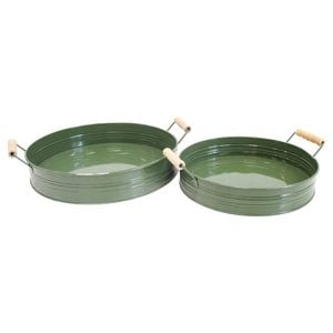 2pc LVD Metal Decorative Serving Tray Set 34.5x5.5cm/29.5x5.5cm Moss Green