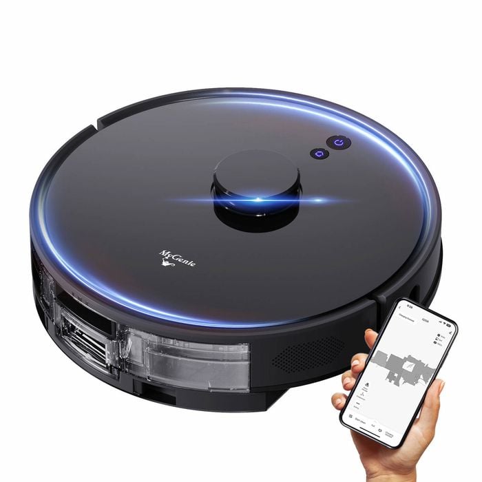 Mygenie Laser Sonic Ai Robot Vacuum & Mop, Smart Mapping, Hepa, Wet/dry Black