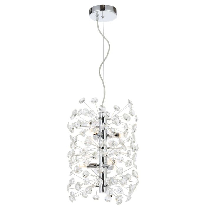 Telbix Lerida Modern Pendant Hanging Lamp Light Metal Crystal Chrome Clear Gloss