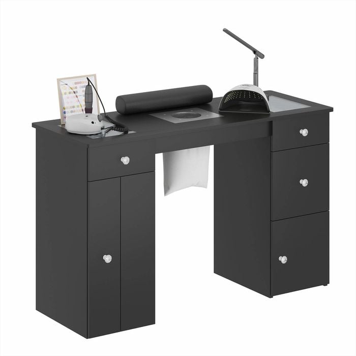 Ufurniture Manicure Table Acetone Resistant  Nail Desk with Dust Collector Glass Tabletop