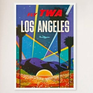 Galrie Vintage Los Angeles United States Airlines Travel Poster for Home Decor, White Frame, A1 60 x 84cm (23 x 33inch)