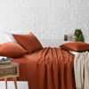 Amson Royale Cotton Double Sheet Set - Fitted Flat Sheet With Pillowcases - Rust