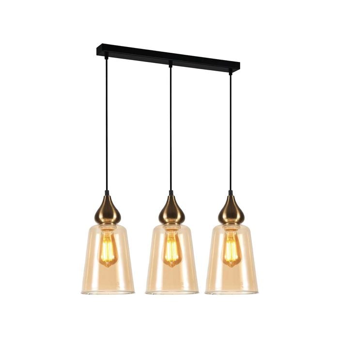 CLA Lighting JEREZ1 Interior Bronze Amber Glass Flat Top Ellipse Pendant Light- 3 lits Straight