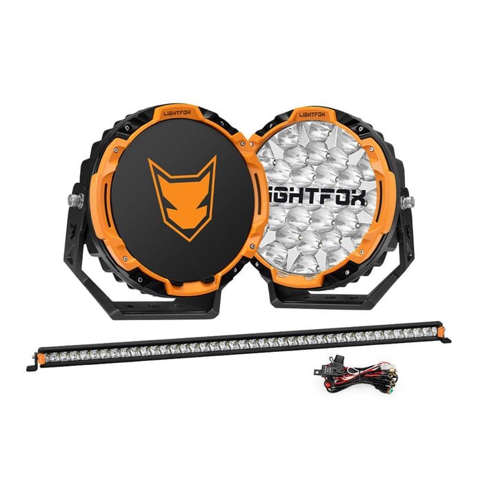 Lightfox Starrix 9 Inch Osram Led Driving Lights + 40 Inch Single Row Led Light Bar W/ Wiring Kit