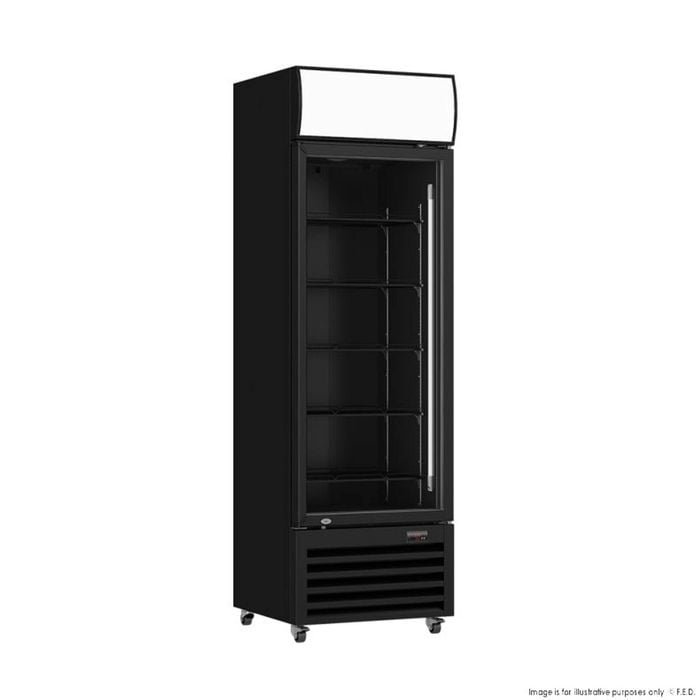 Thermaster LG-540BP Single Glass Door Black Colourbond Upright Drink Fridge 540L