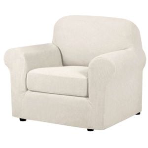Smarcute 1 Seater 2-Piece Spandex Stretch Anti-Slip Sofa Cover Ivory