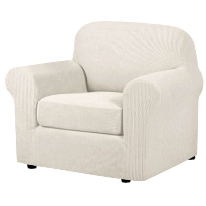 Smarcute 1 Seater 2-Piece Spandex Stretch Anti-Slip Sofa Cover Ivory