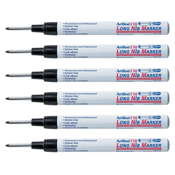 12pk Artline 710 Long Nib Permanent Marker 1mm Bullet Instant Dry Pen Black