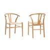 Oikiture Wooden Dining Chair Set of 2 Cafe Lounge Seat Wishbone Shaped Chair