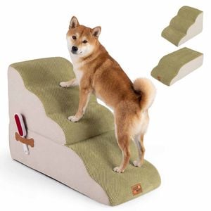 Costway 2-in-1 Pet Ramp 5 Steps Foam Dog Stairs W/lint Roller Green