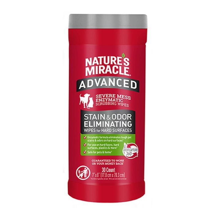 Nature's Miracle Advanced Stain & Odor Eliminating Wipes For Dogs & Cats  30 Pack