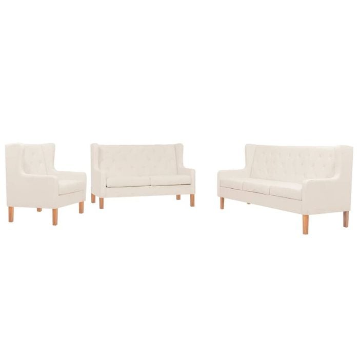 vidaXL Sofa Set 3 Piece Fabric Cream White Couch Lounge Living Room Furniture